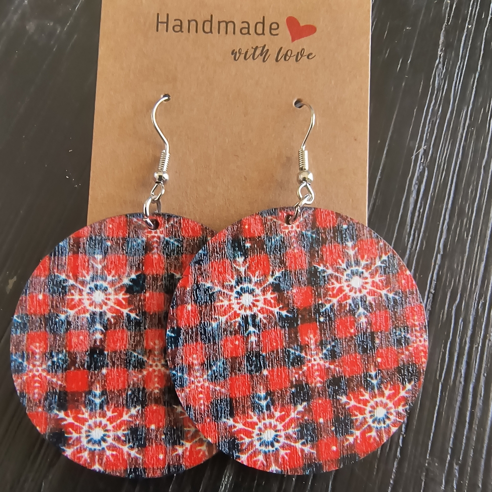 Hand Crafted Red and Black Plaid Earrings